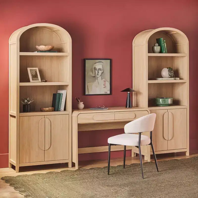 Escritorio moderno de 3 piezas con 2 gabinetes de librería arqueados - MDF, herrajes antivuelco