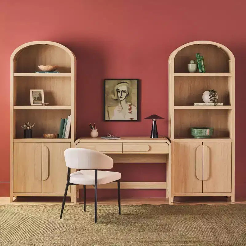 Escritorio moderno de 3 piezas con 2 gabinetes de librería arqueados - MDF, herrajes antivuelco