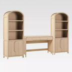 Escritorio moderno de 3 piezas con 2 gabinetes de librería arqueados - MDF, herrajes antivuelco