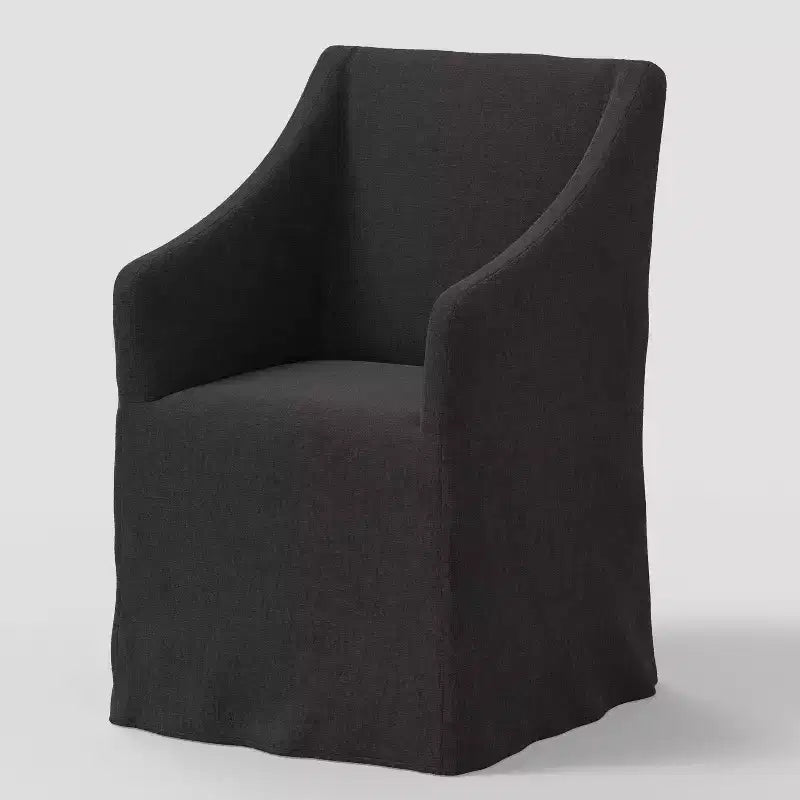 Silla de comedor con reposabrazos inclinados y funda desenfundable – Mezcla de poliéster y algodón, estructura de madera de caucho