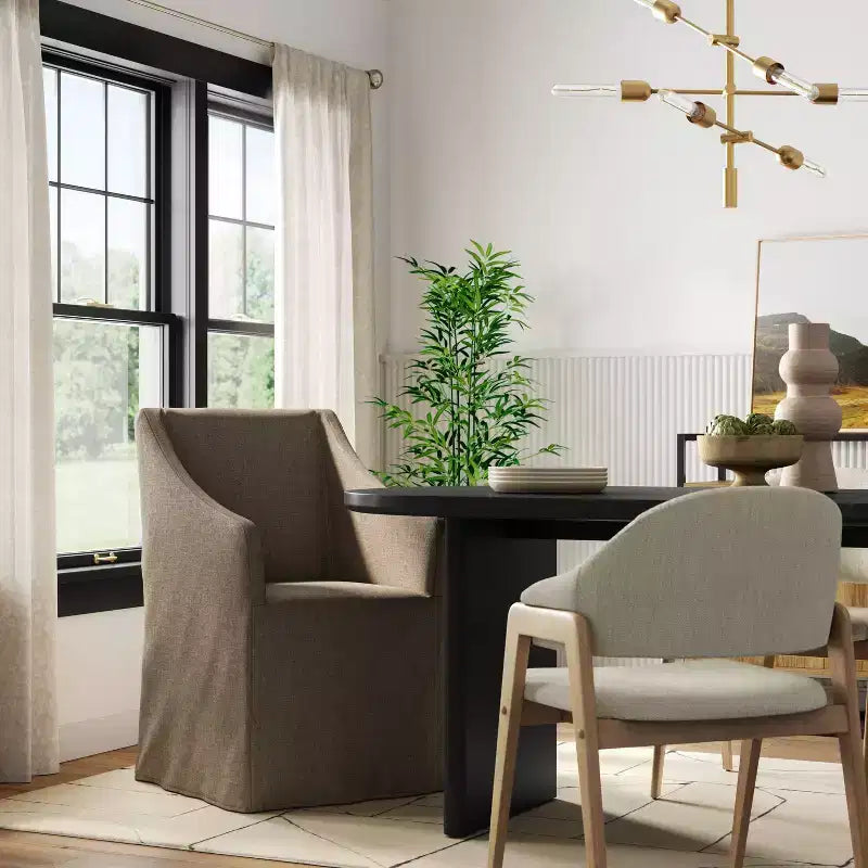 Silla de comedor con reposabrazos inclinados y funda desenfundable – Mezcla de poliéster y algodón, estructura de madera de caucho