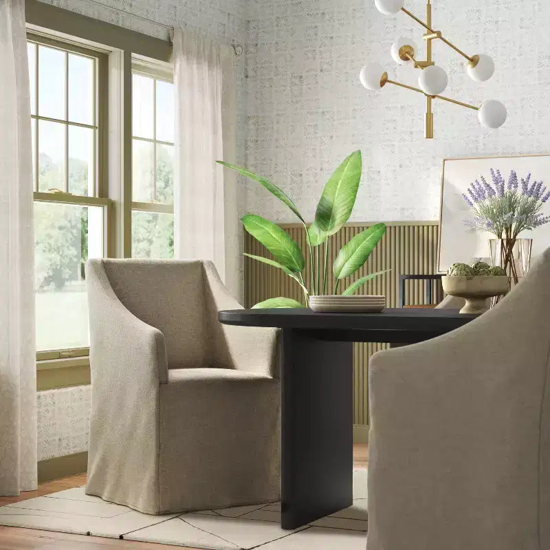 Silla de comedor con reposabrazos inclinados y funda desenfundable – Mezcla de poliéster y algodón, estructura de madera de caucho