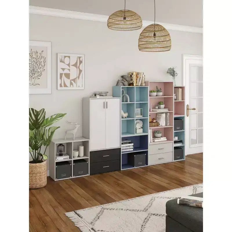 Mesa de centro geométrica de 2 niveles con estantes de almacenamiento – Moderna, impermeable, antideslizante