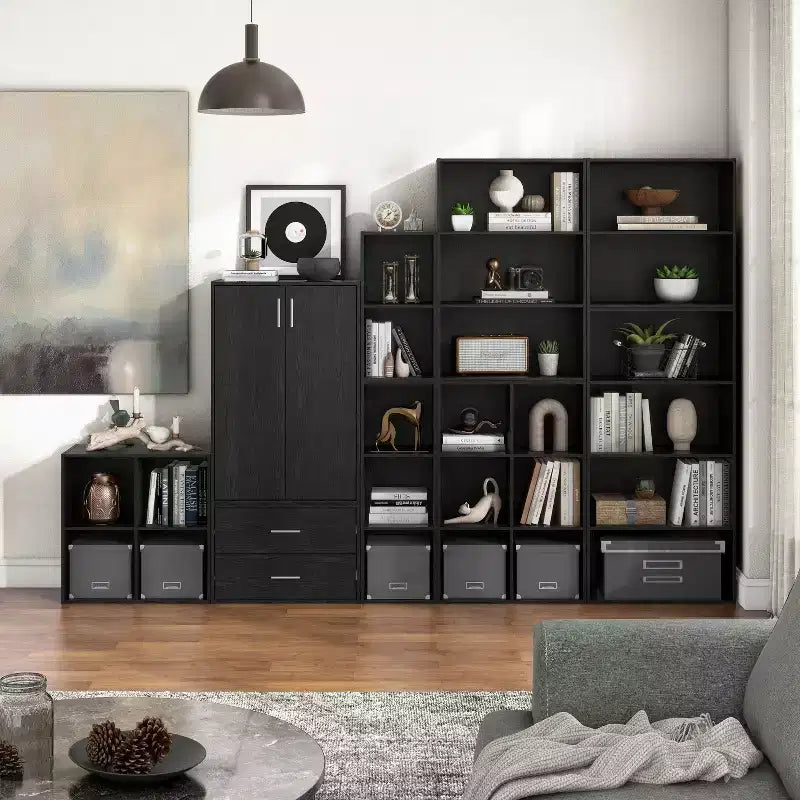 Mesa de centro geométrica de 2 niveles con estantes de almacenamiento – Moderna, impermeable, antideslizante