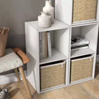 Mesa de centro geométrica de 2 niveles con estantes de almacenamiento – Moderna, impermeable, antideslizante