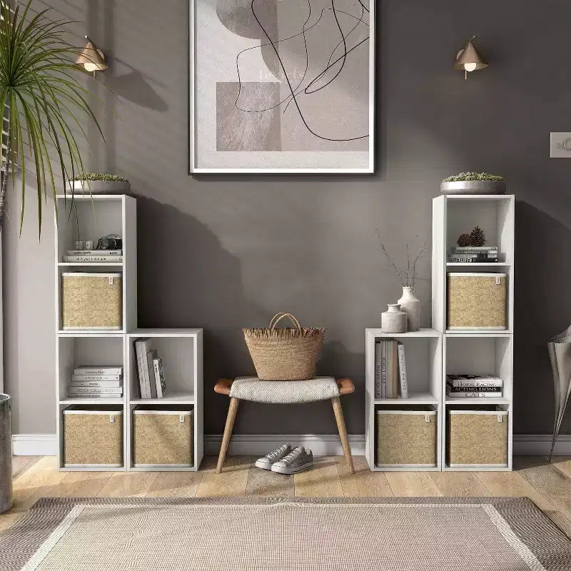 Mesa de centro geométrica de 2 niveles con estantes de almacenamiento – Moderna, impermeable, antideslizante